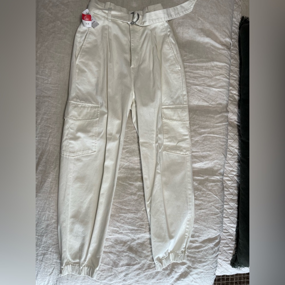 NWT Aritzia Sunday Best Gravity Belted 100% Cotton Cargo Pant - light birch